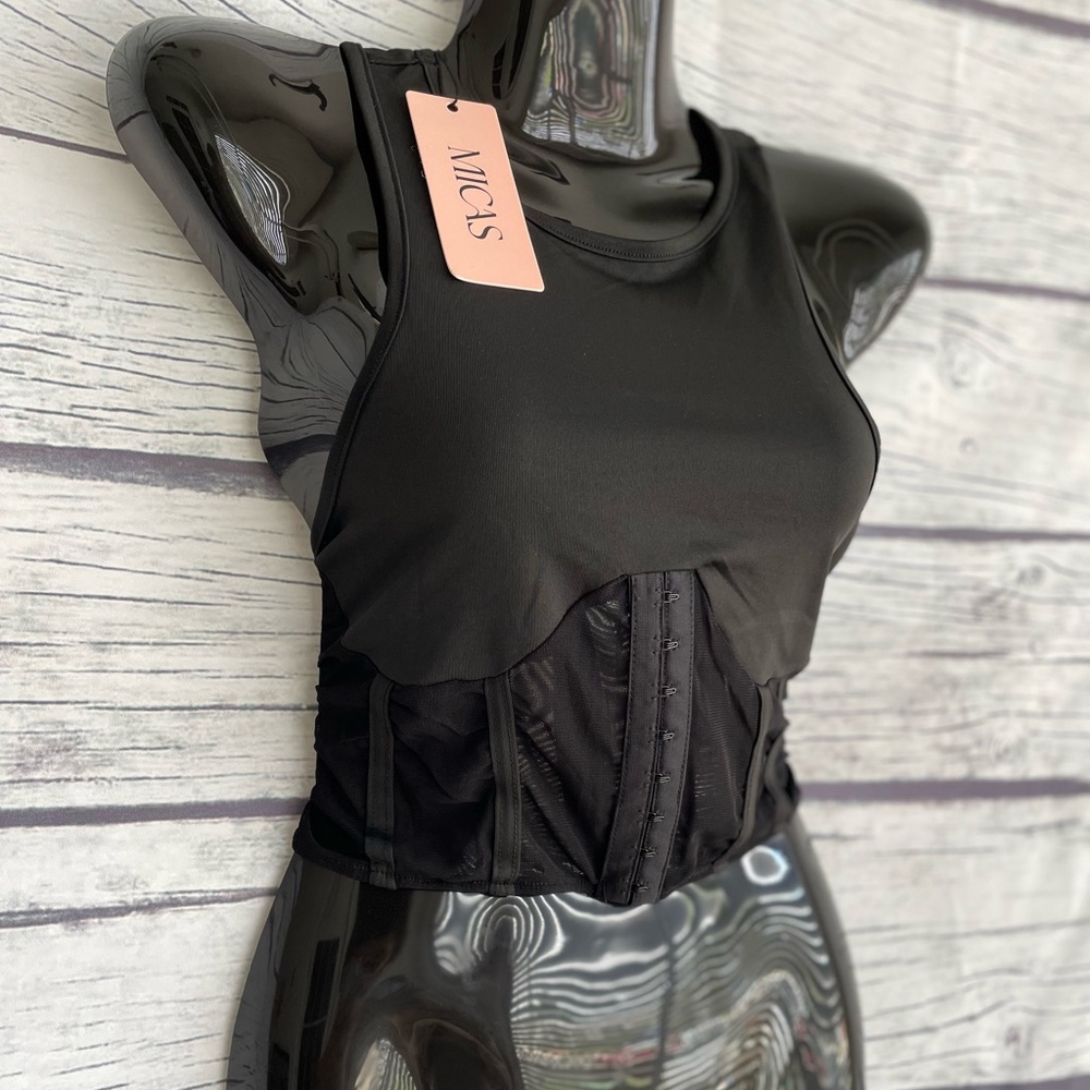 MICAS Faux Corset Crop Top Black Large